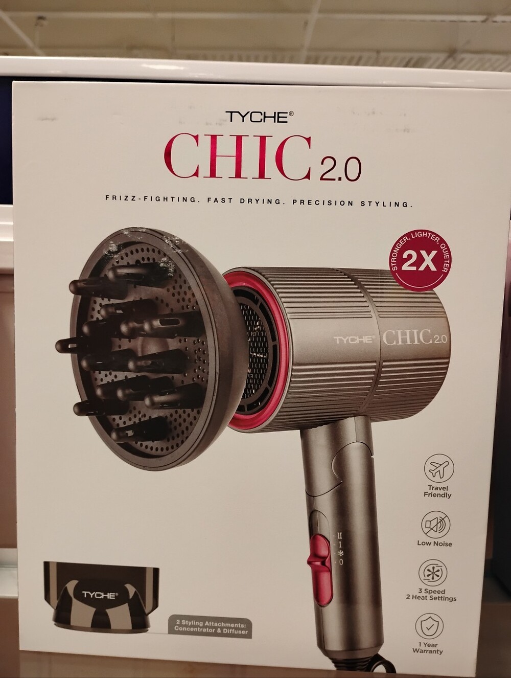 New Tyché CHIC 2.0 Hair Dryer - Metallic Gray with Pink Accent